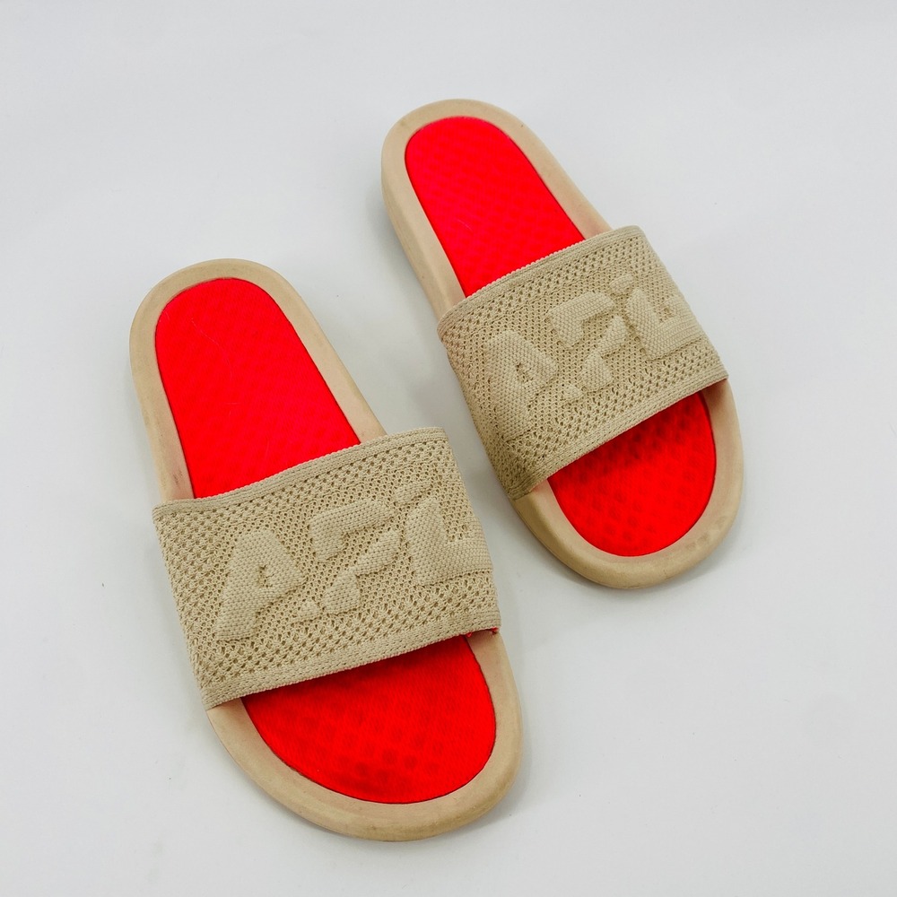 APL TechLoom Slide Womens 7 Beige Neon Pink Athletic‎ Knit Sandals